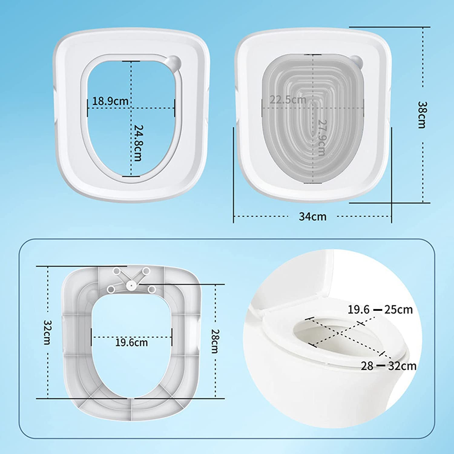Cat Toilet Training Kit, Reusable Plastic Sand Box Removable Cat Kitty Toilet Trainer Urinal for round and Elongated Toilet Size, Cat Toilet Cleaning Pet Supply (White Tray, 1 Gray Inner Support)