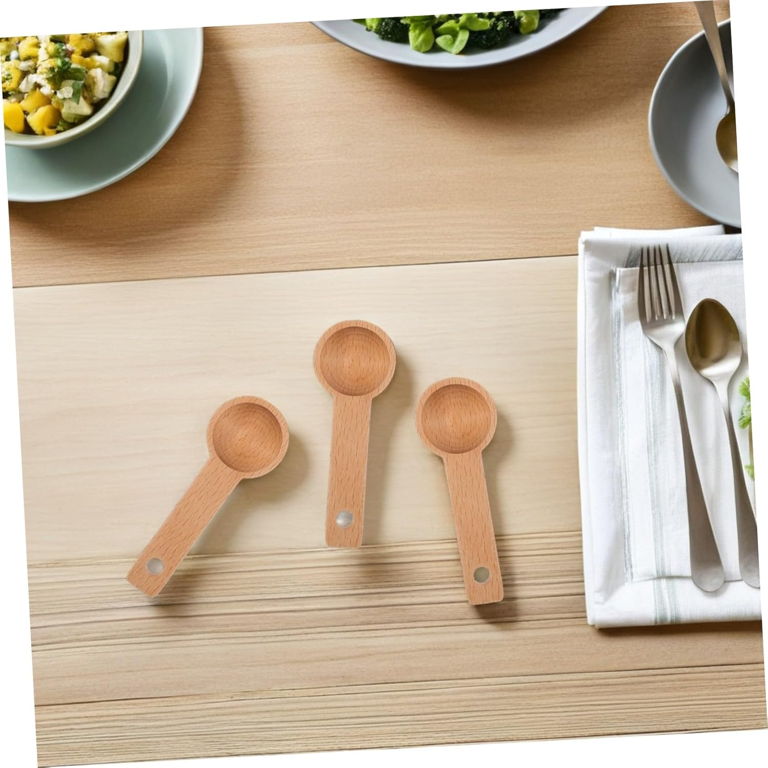 FONDOTIN 4Pcs Tablespoon Measuring Spoons Coffee Bean Measuring Espresso Spoons Milk Baking Solid Wood Coffee Beige image number 2