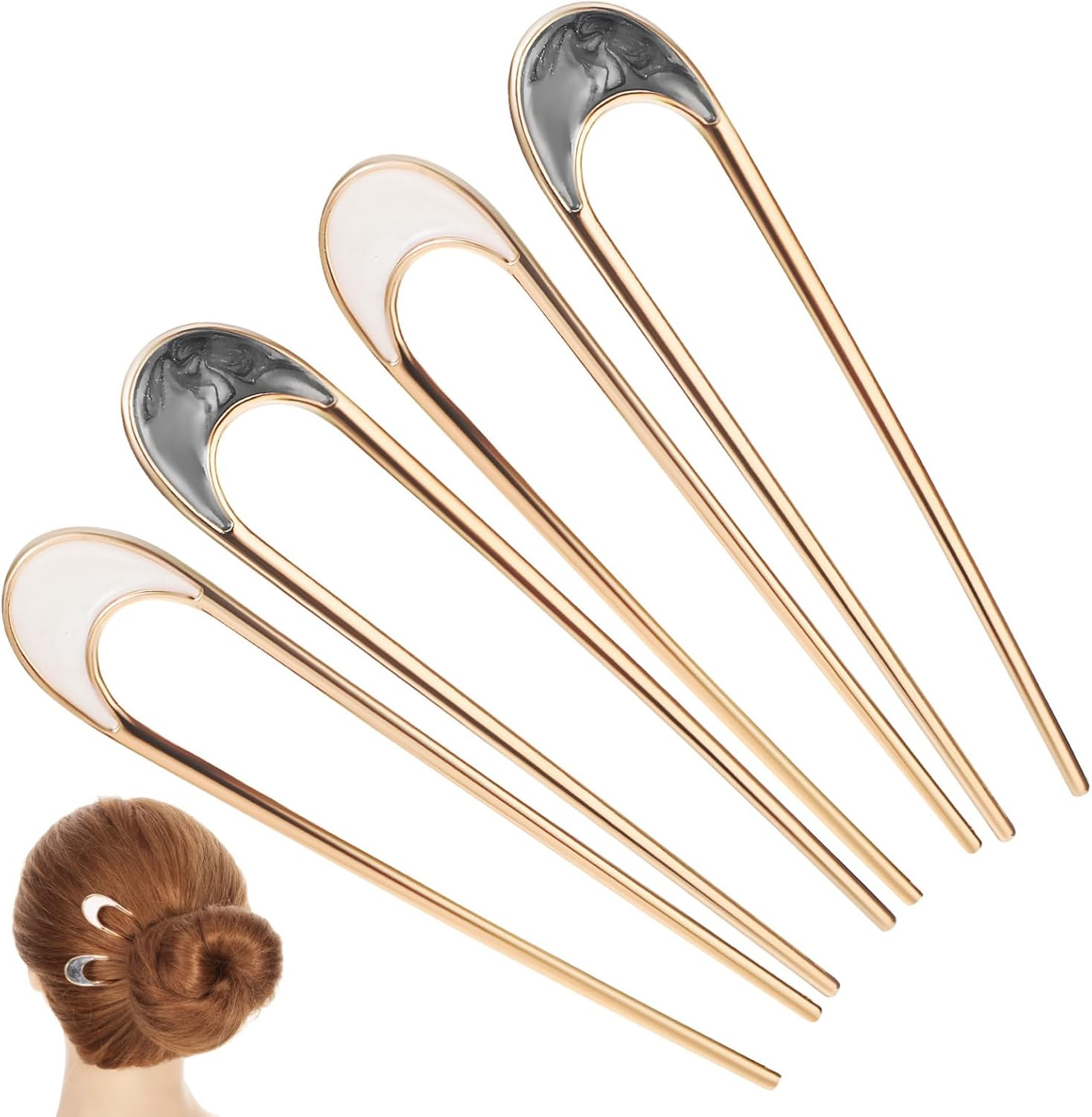 Healvian French Metal U Shape Hair Pins Bun Hair Styling Fashion Accessories for Women 4Pcs