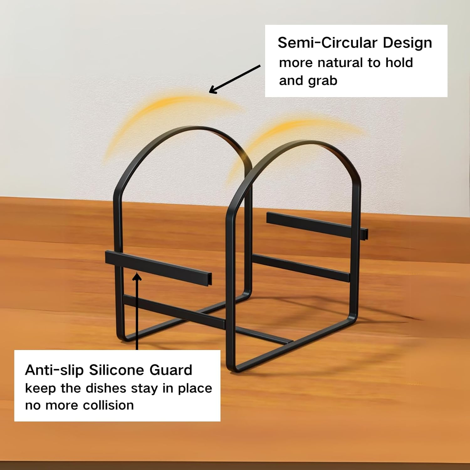 4 Pack Kitchen Plate Holder Organizer for Cabinet Space Saver Dinner Dish Plate Storage Rack Upright Dish Drying Racks Metal Dish Racks Stand for Cupboard and Countertop 2 Large 2 Small Black image number 5