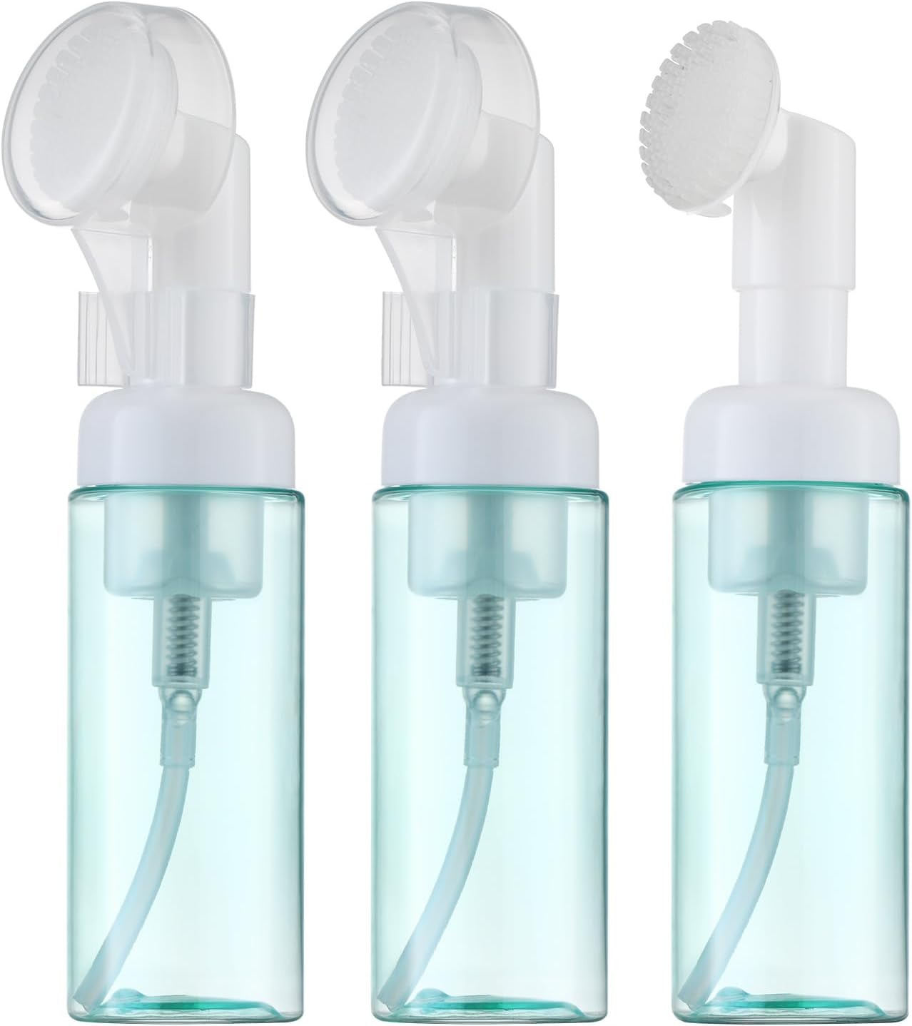 Owlyee 2Oz Foam Bottle (3PCS) with Brush, Empty Foaming Pump Dispenser for Hand Soap, Lash Cleanser, Shampoo to Travel (60Ml, Green)