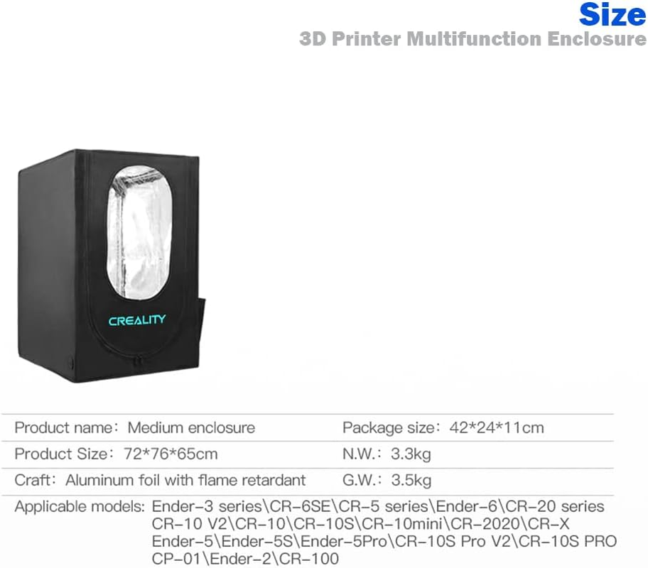 Official Creality Medium Size Fireproof and Dustproof 3D Printer Enclosure for Ender 3/Ender 3 V2/3 Pro/S1 Plus/Ender 5/5 Pro/Cr-10/V2/S/Ender 6/CR-6SE, Constant Temperature Protective Cover Room image number 4