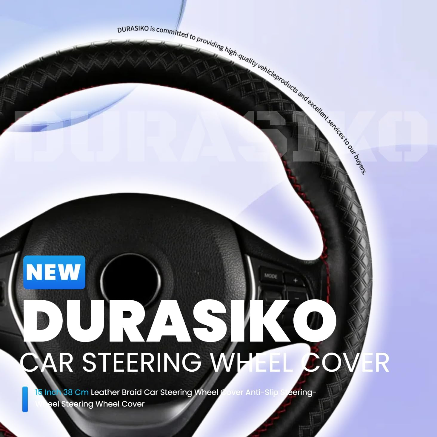 Universal Leather Steering Wheel Cover, Non-Slip Stitch on Wrap, DIY Car Wheel Cover Protector with Needle and Thread for Most Cars Suvs and Trucks - Red image number 2