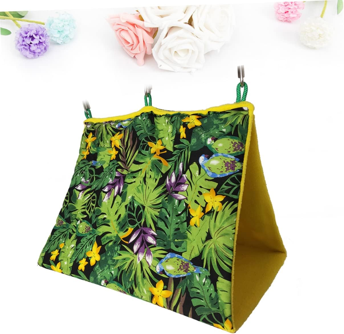 ERINGOGO Nest Hammock XL Tropical Print Parrot Sleeping Bed for Birds Comfortable Hanging for Canaries Larks and More Green image number 3