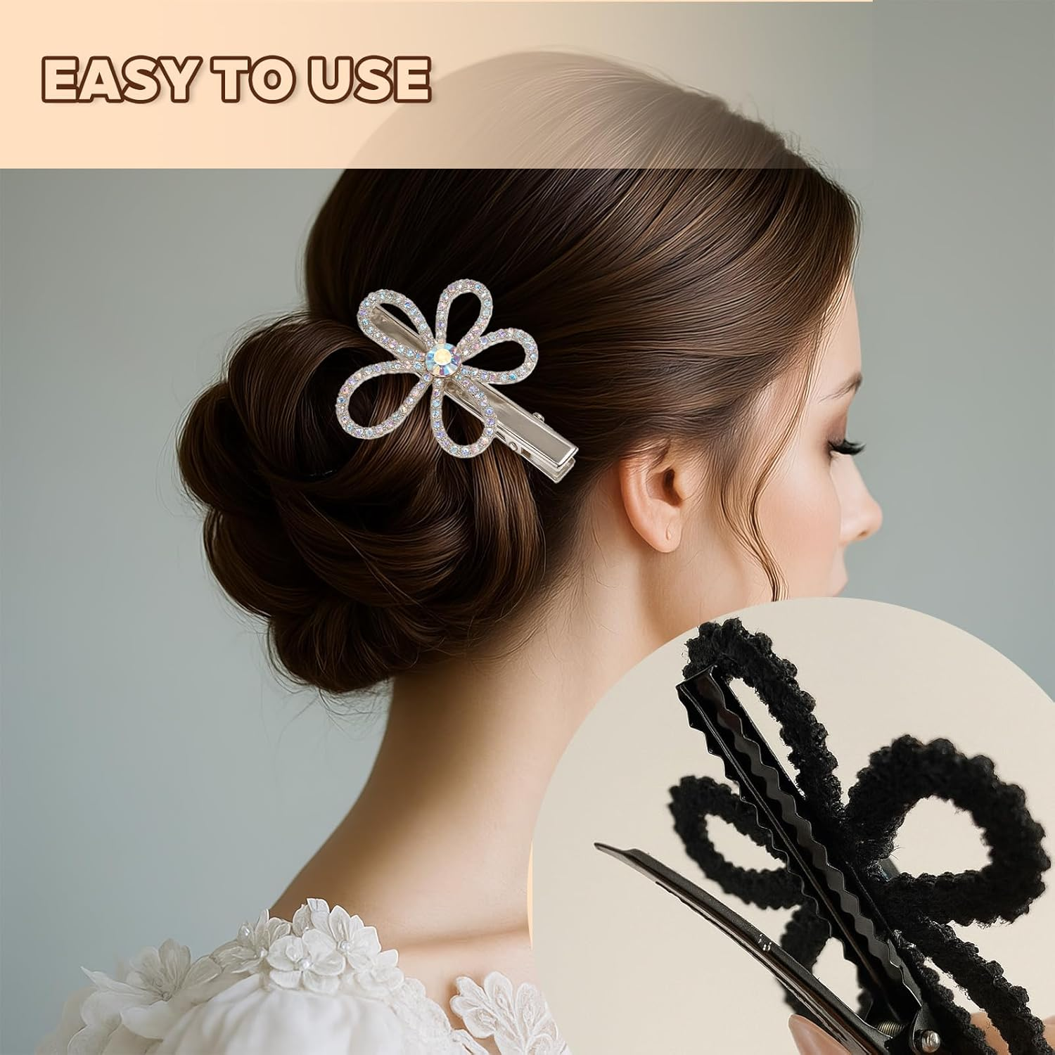 EUYKQNOI Hair Clip Flower 6 Cm Effect Duck Bill Clip - Fashionable Hair Clip for Women with Iridescent Petals, Suitable for Thick Hair, Elegant Spring Accessories (Pack of 3) image number 4