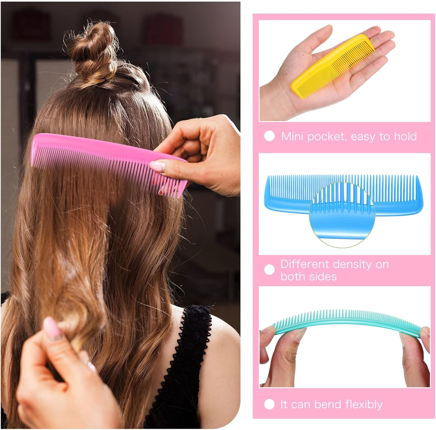 12 Pack Wet Small Hair Brush Hair Combs Set, 6 Detangler Mini Hair Brush Detangling Travel Hair Brush 6 Plastic Fine Wide Hair Combs for Women Men Kids Toddler Girls Baby Curly Hair (Bright Color)