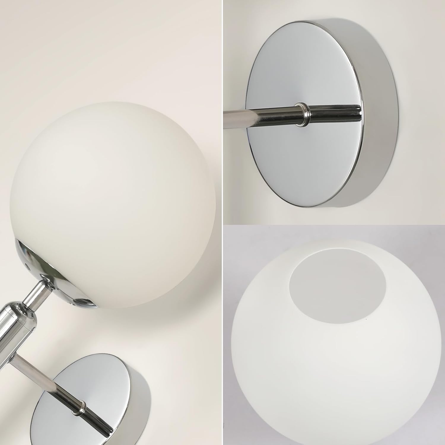 Goeco E27 Interior Wall Light Chrome with Glass Ball Shade Diameter 15 Cm Max 60 W Vintage Mood Lighting for Bedroom Living Room Kitchen Hallway No Bulbs