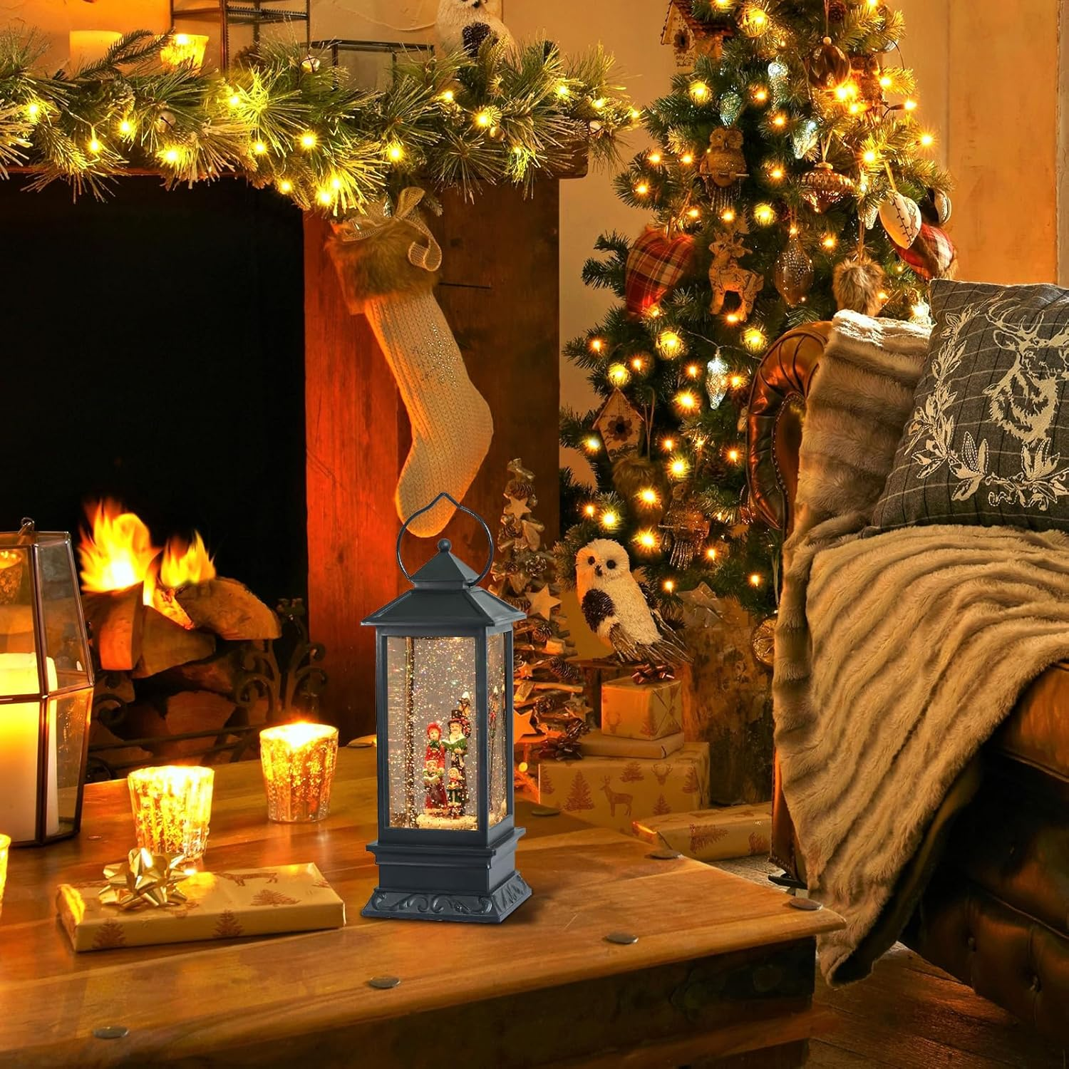 Eldnacele Christmas Musical Snow Globe Lantern Plug in & Battery Operated Glitter Lamp Navitity Scene Lighted Lantern with 6 Hour for Christmas Decoration 12 Inches (Carolers) image number 4