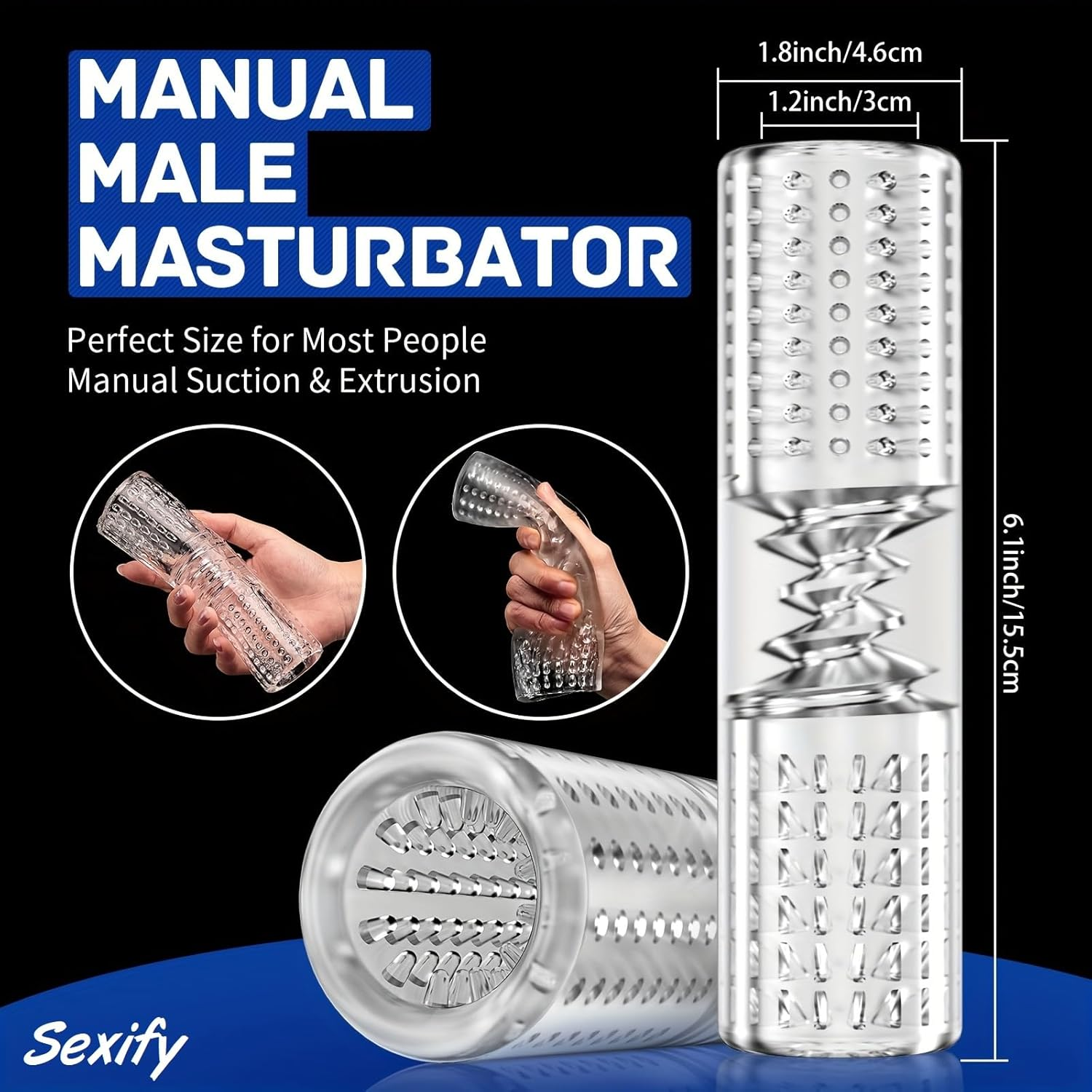 Male Masturbators, Portable Transparent Pocket Pussy Stroker Trainer Open Ended Realistic Spiral Textured Blowjob Sex Toys Penis TPE Masturbation Sleeve for Men Masturbator Adult Sex Toys image number 3