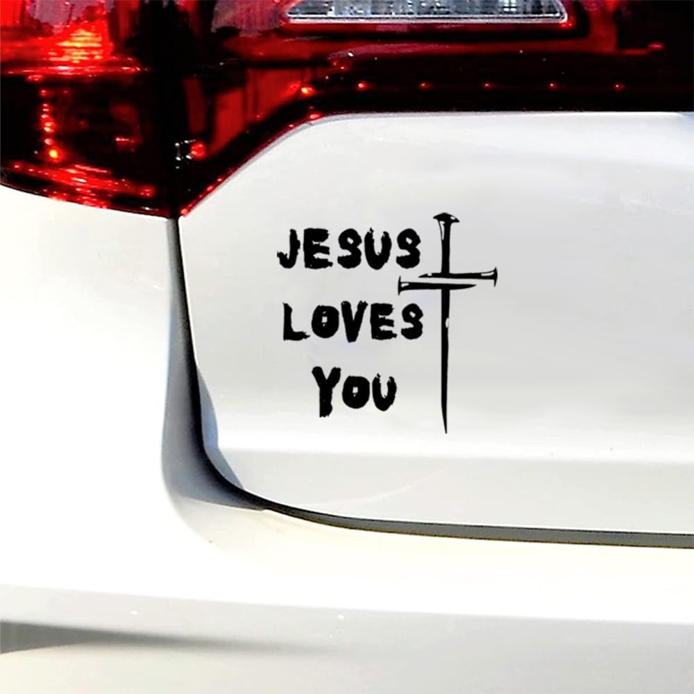 Jesus Loves You Jesus Cross Sticker Christian Car Sticker Window Bumper Decal Sticker Suitable for Car Truck Door Laptop (Black)