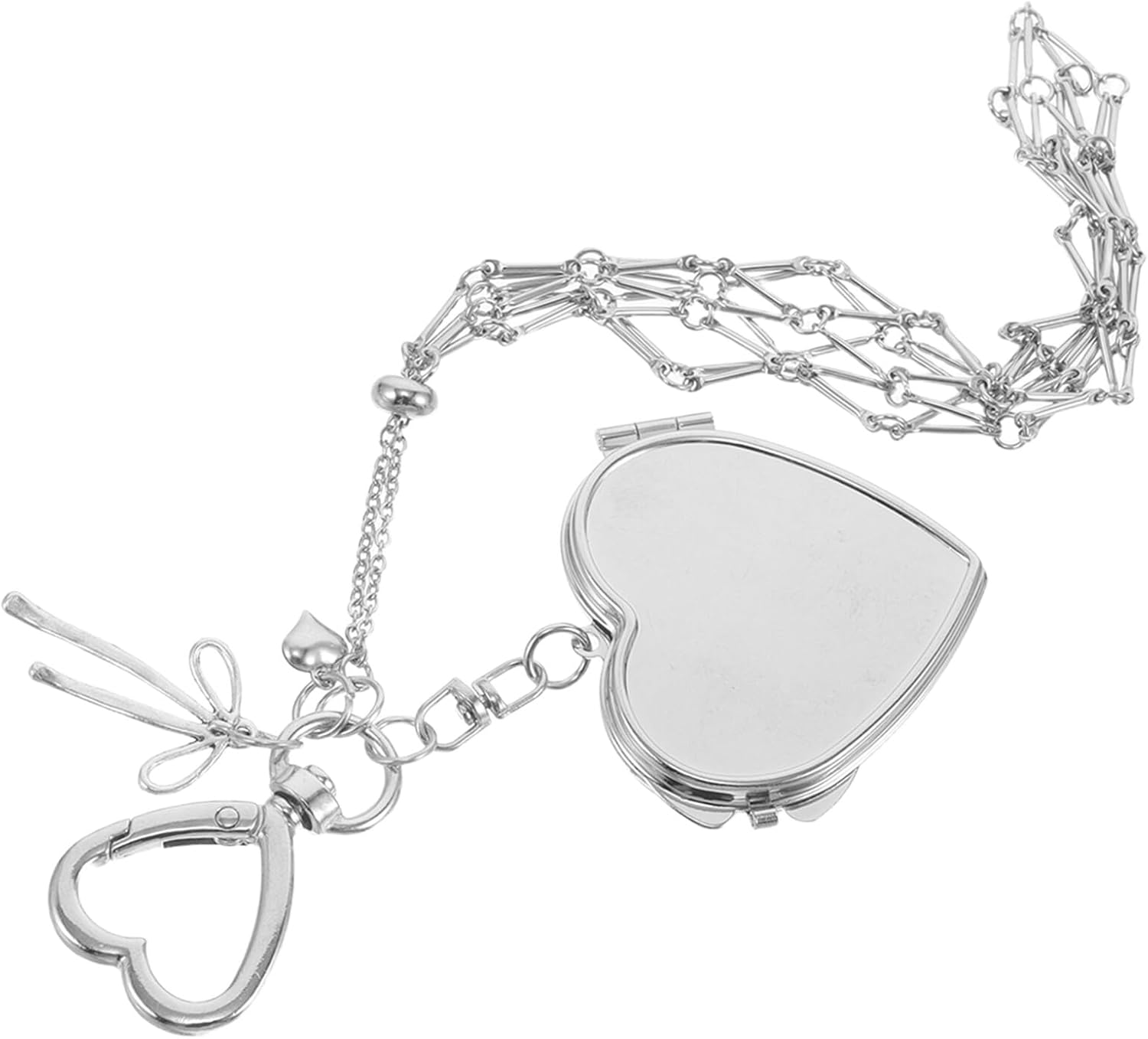 LRXIYODE Stainless Steel Mesh Lipstick Pouch Keychain with Compact Mirror, 16Cm Heart-Shaped Handbag Pendant Charm for Women&rsquo;S Purse and Backpack Makeup Storage image number 4
