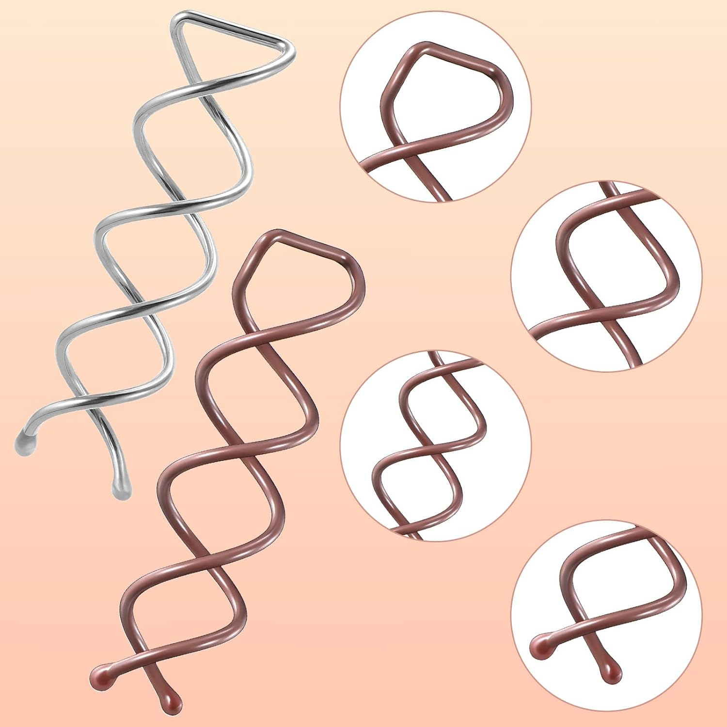 LXUEJIE Pack of 20 Spiral Hair Clips, Spiral Hair Clips, Hair Accessories, Rotating DIY Hairpins, Updo Hairstyles Accessories for Hair Styling, Suitable for Various Hairstyles (Brown + Silver) image number 1