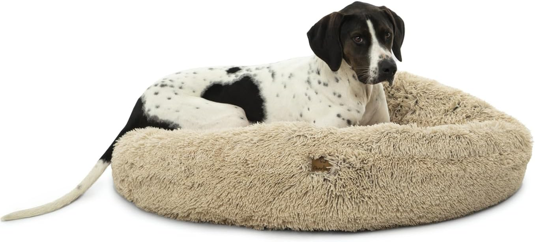 Charlie'S Shaggy Faux Fur Donut Calming Dog Bed Dog Cat Luxurious Faux Fur - Artic White Chinchilla Medium Diameter 76 Cm X Height 23Cm