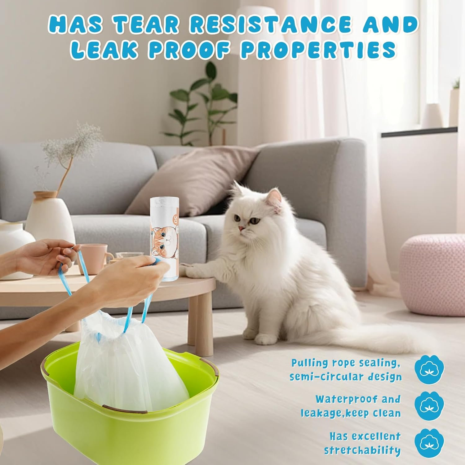 Awobepl 60 Count Cat Litter Box Liners 3.15Mil Extra Thick Cat Litter Bags Tear Resistant Cat Litter Liners Pet Garbage Bags for Self Cleaning Litter Box (67X40Cm) image number 3