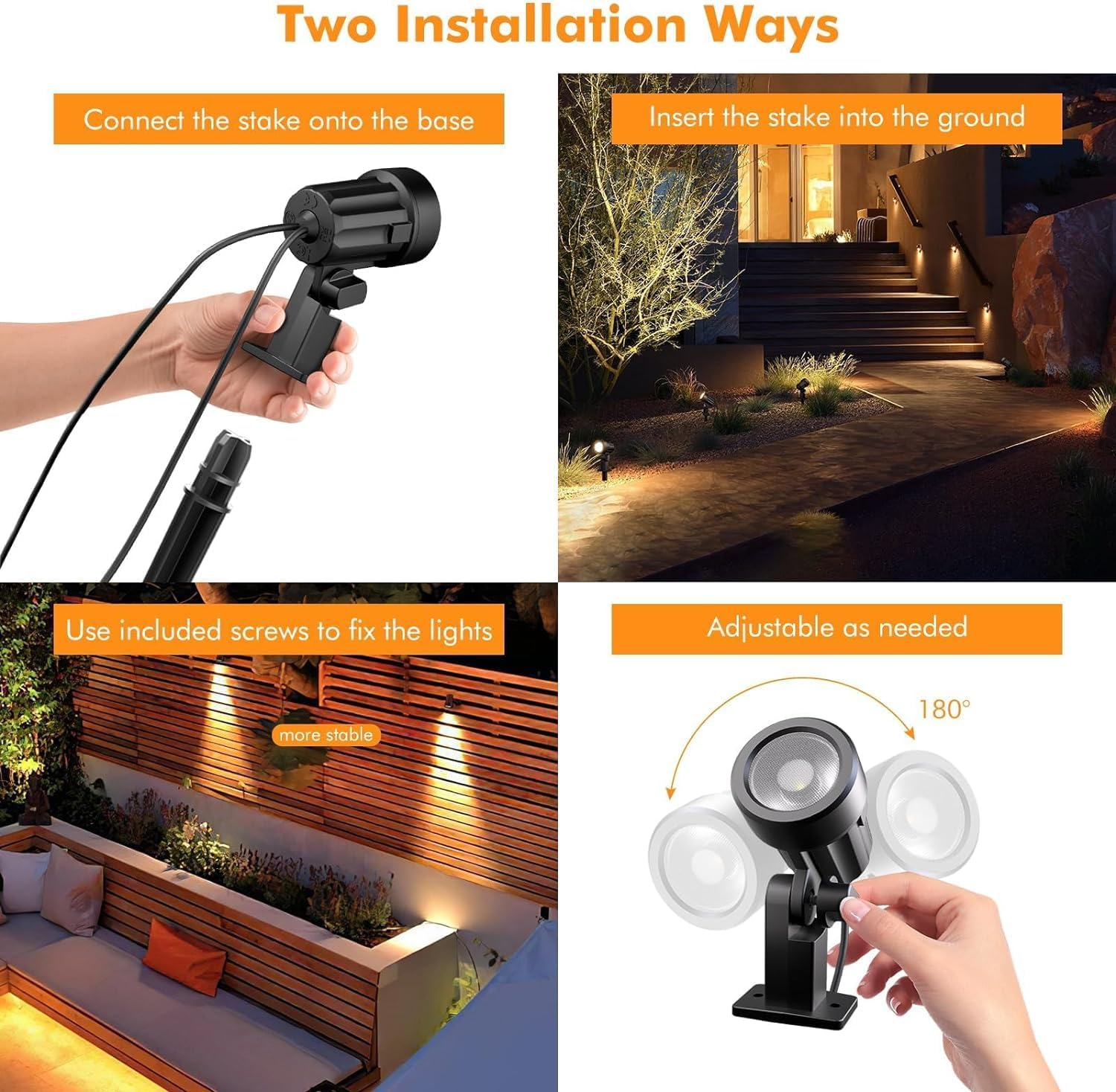 MEIHUA 6 in 1 Solar Spotlights Outdoor 2700K Warm White 3 Brightness IP66 Waterproof Solar Garden Lights Outdoor Smooth/Flash Mode Landscape Lights for Garden Path Tree Pathway Yard image number 4