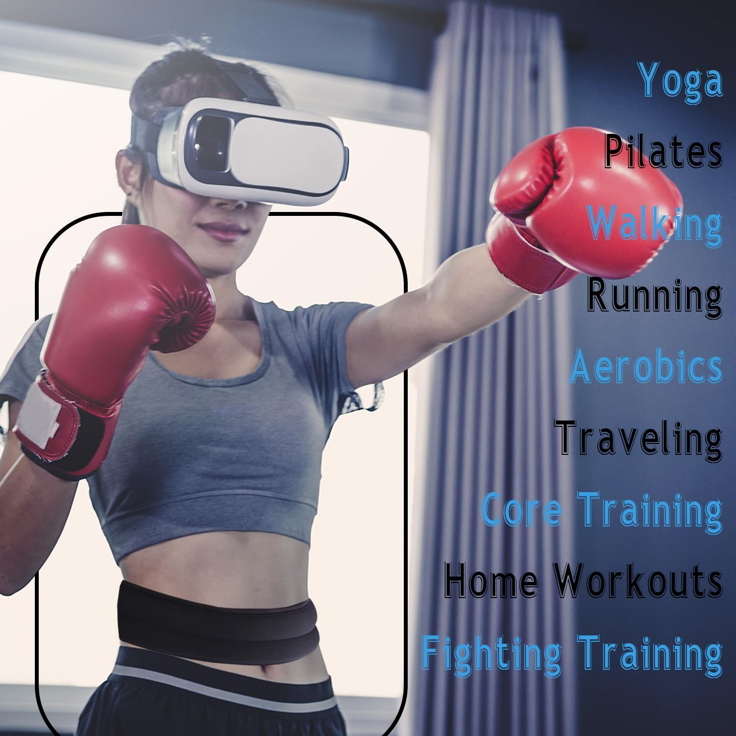 Weighted Belt 30"-42"Adjustable Sport Fitness Belt for Abs Strengthening Workout Body Shaping Core and Weight Loss image number 2