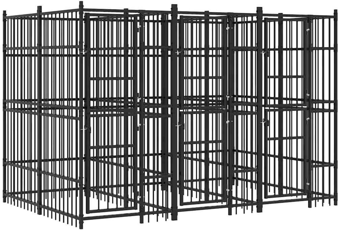 Outdoor Dog Kennel Steel 5.53 M&sup2; Large Pet Enclosure Safe Durable Weatherproof
