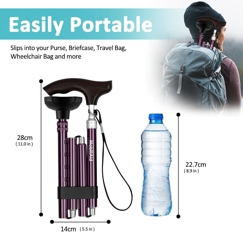 Luxury Walking Stick - Elegant Wooden Handle Cane for Seniors - Foldable/Folding Walking Stick - Stylish Design, Durable, Portable - Premium Walking Sticks for Stability and Comfort