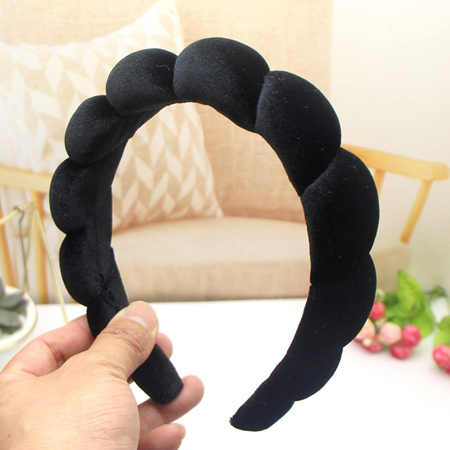 Norhogo Wolke Hair Bands, Women Velvet Hair Band, Women Hairband, Women Makeup Sponge, for Skin Care, Face Wash (Black) image number 2