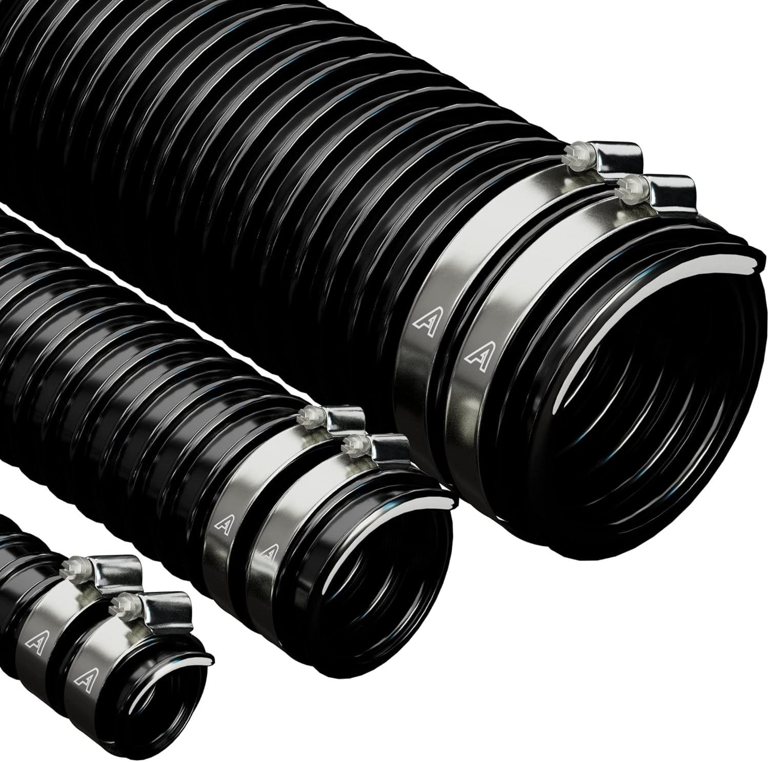 25Mm (1") X 2 Metre Black Corrugated PVC Flexible Pond Hose with 2 Pipe Clips