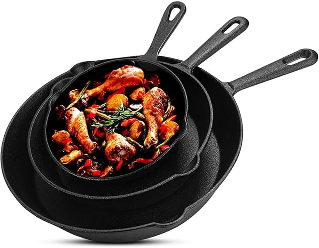 MTSDM Cast Iron Skillet Set, Non Stick Frying Pans Sets, Pan Cookware Set, Kitchen Dinner Set Utensil Pans, BBQ Induction Cookware Frypan, Steak Skillet, with Scald-Proof Gloves and Oil Brush image number 1