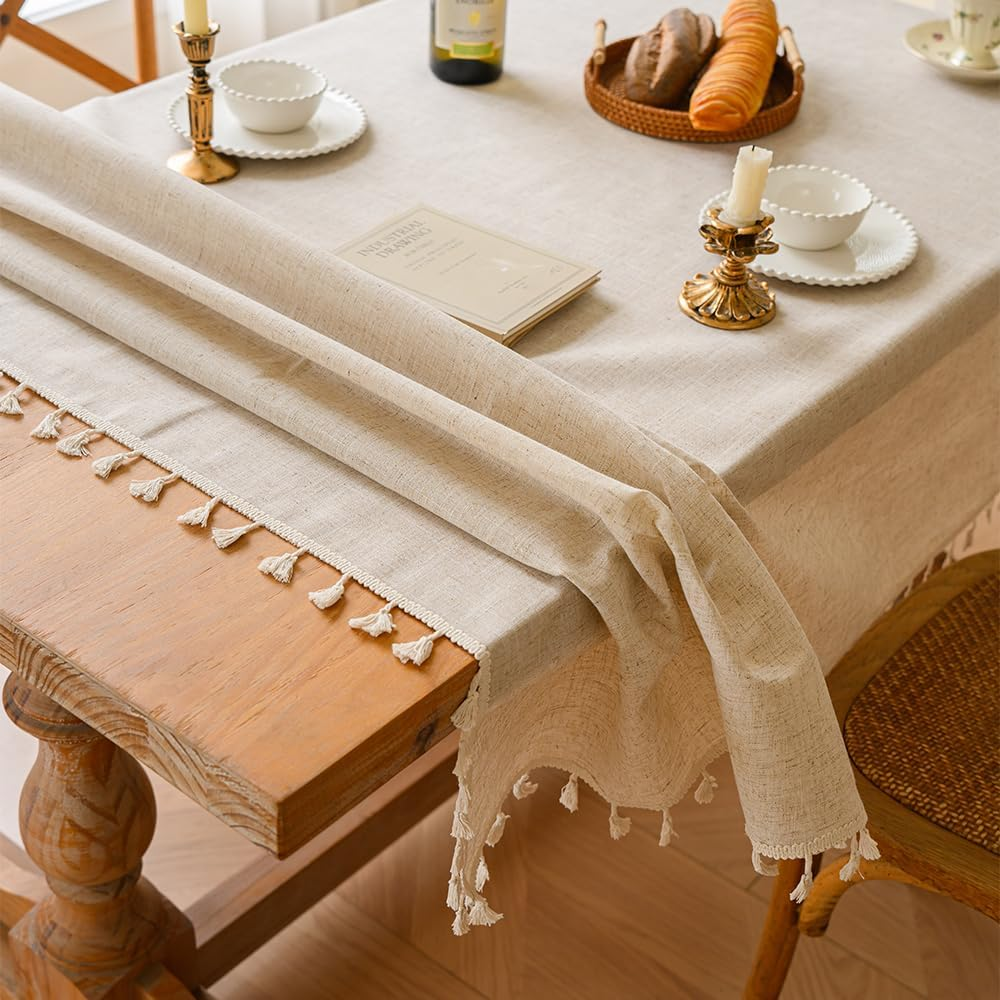 Anaado Ramadan Cotton Linen Large Table Cloth for Dining Table 14 Seater, Long Table Cover Picnic,Party, Tabletop Decorations, Beige,60''X142'' image number 4