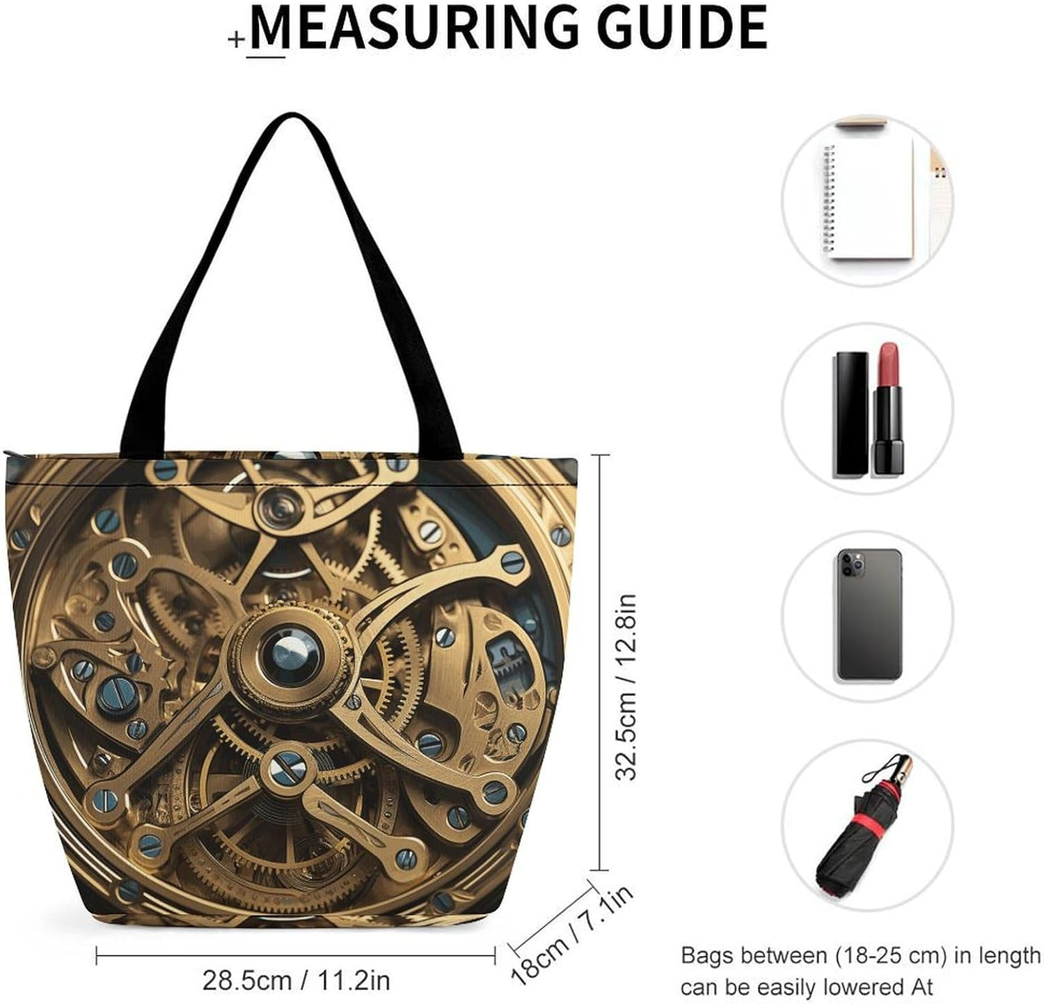 Tote Bag for Women Shoulder Bag with Zipper Cool Steampunk Gears Handbag for Travel Work Grocery Bag, Style, One Size, Style, One Size image number 1
