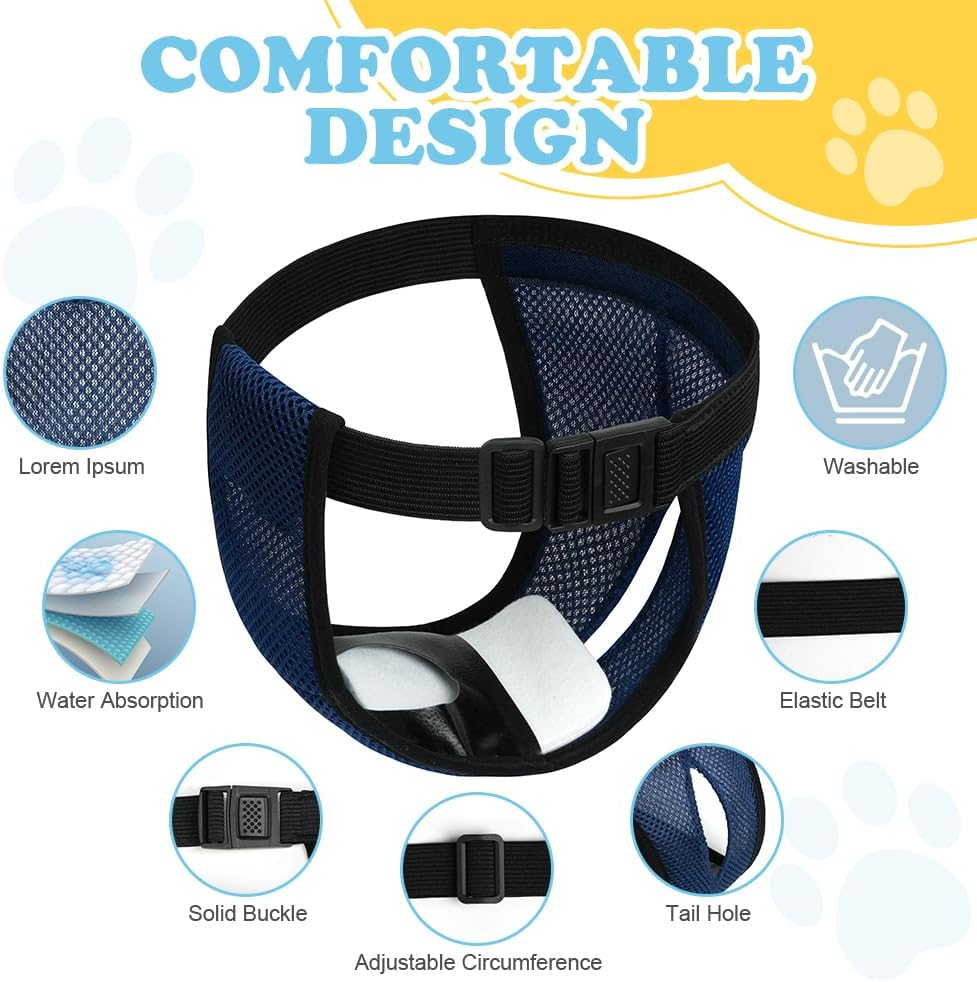 Aomig Reusable Dog Nappies, 2 Pack Dog Nappies with 6 Sanitary Pad Adjustable Protective Trousers, Washable Dog Diapers Puppy Sanitary Wraps Panties, Dog Period Pants, Dog Diapers Wrap image number 5