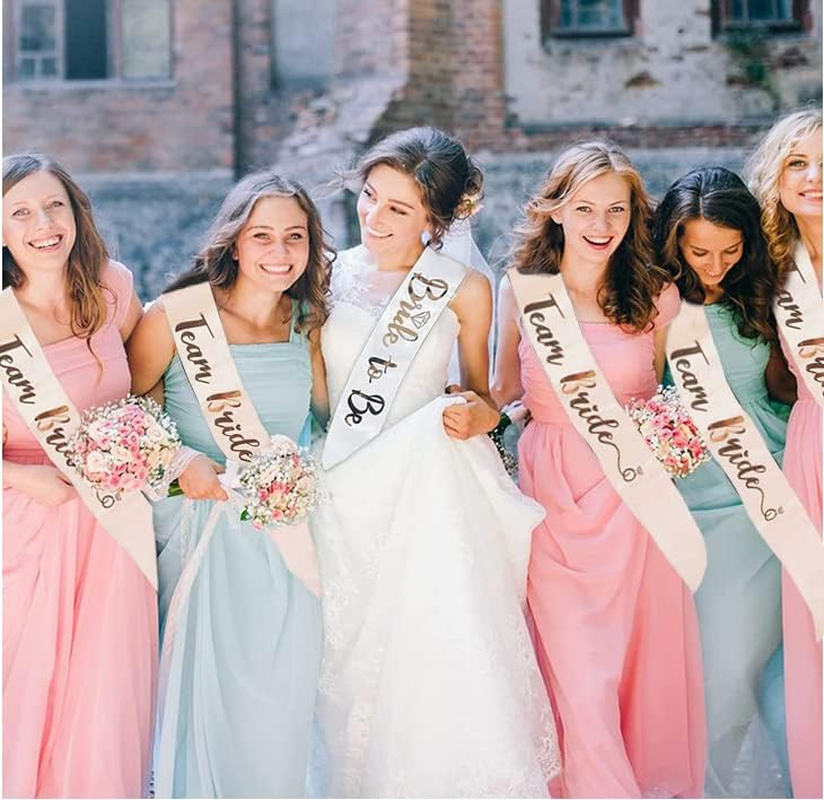 7Pcs Team Bride Sash Set - 1 White Bride to Be Sash & 6 Team Bride Sashes Bachelorette Party Supplies with Shiny Rose-Gold Sash Bridesmaid Sashes for Bridal Hen Party Wedding Decorations image number 5