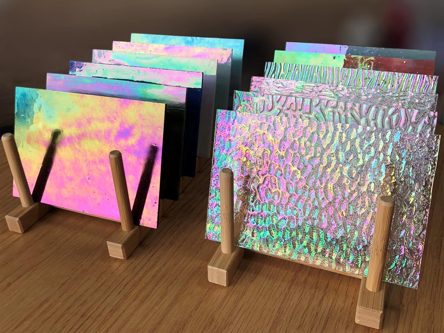 LITMIND 12 Sheets Iridescent Glass Stained Glass Sheets, 4X6 Inch Glass Mosaic Tiles for Crafts, Cathedral Art Glass Pack, Assorted Colors (Iridized Opaque & Translucent Textures)