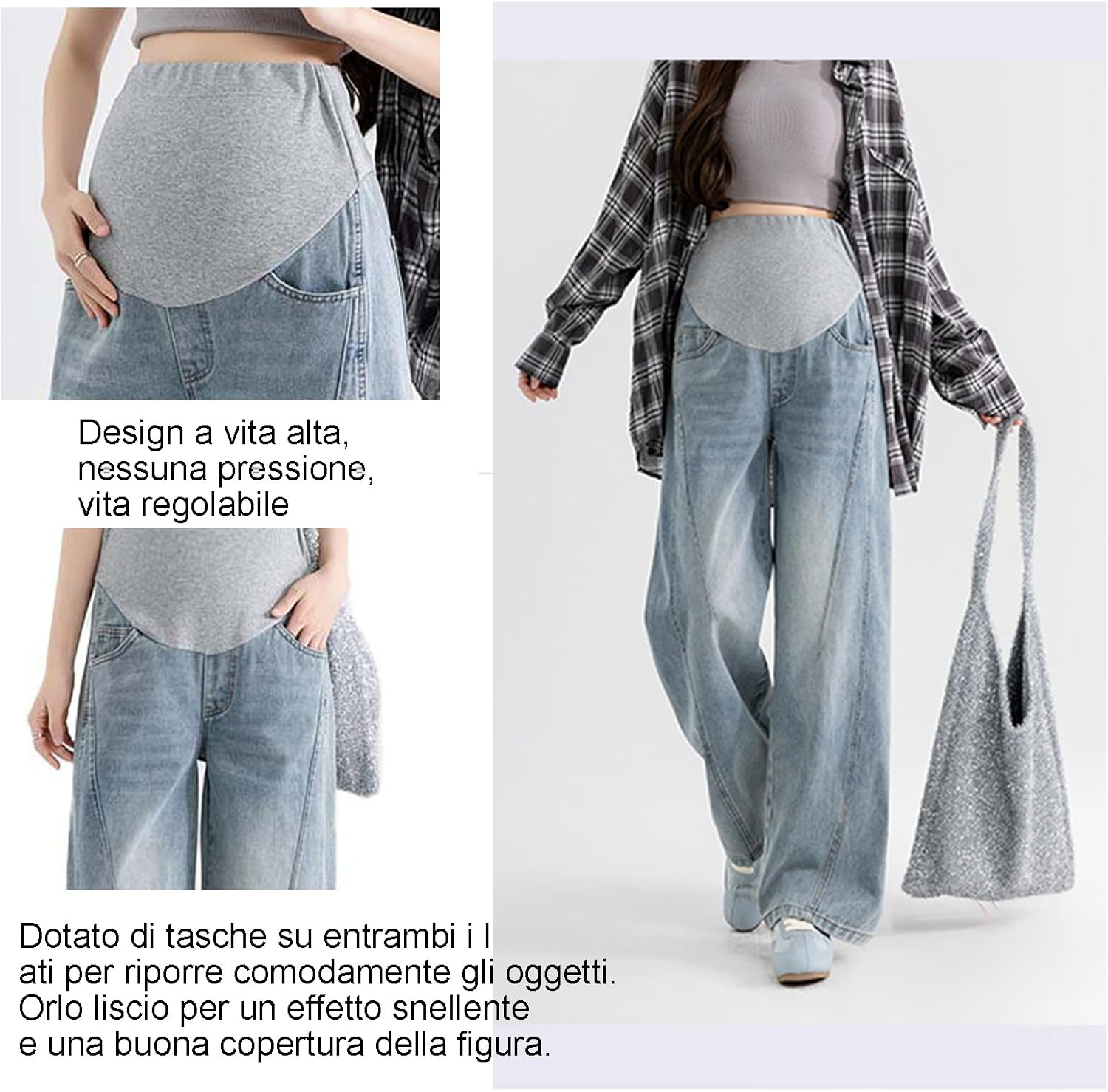 Maternity Jeans Loose Casual with Adjustable Belt, Fashion and Practical Trousers for Girls under 67 Inches image number 5