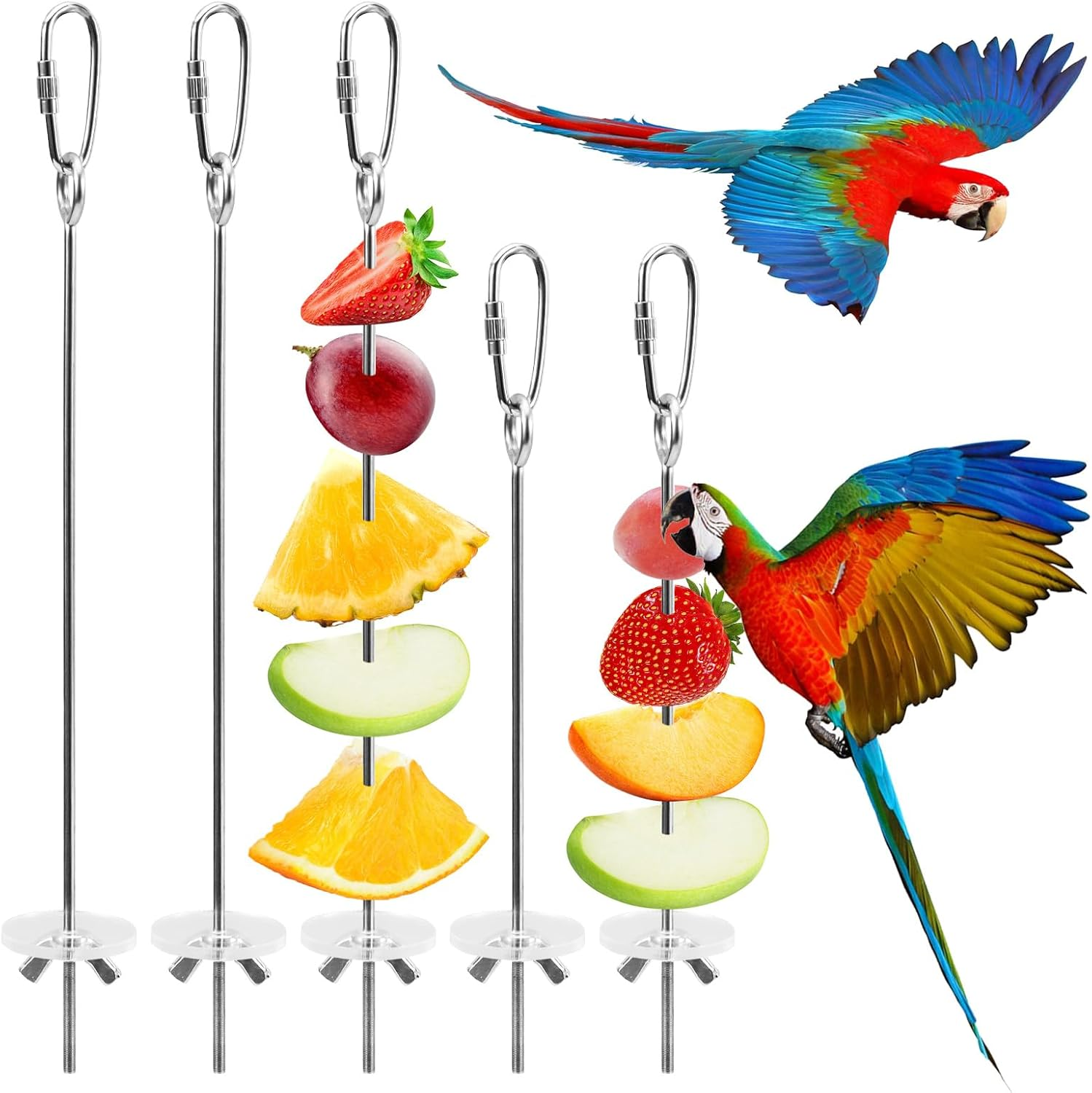 LELE LIFE 5 Pcs Hanging Bird Cage Feeder Parrot Fruit Vegetable Skewer Stainless Steel Parakeet Budgie Bird Cage Accessories image number 1