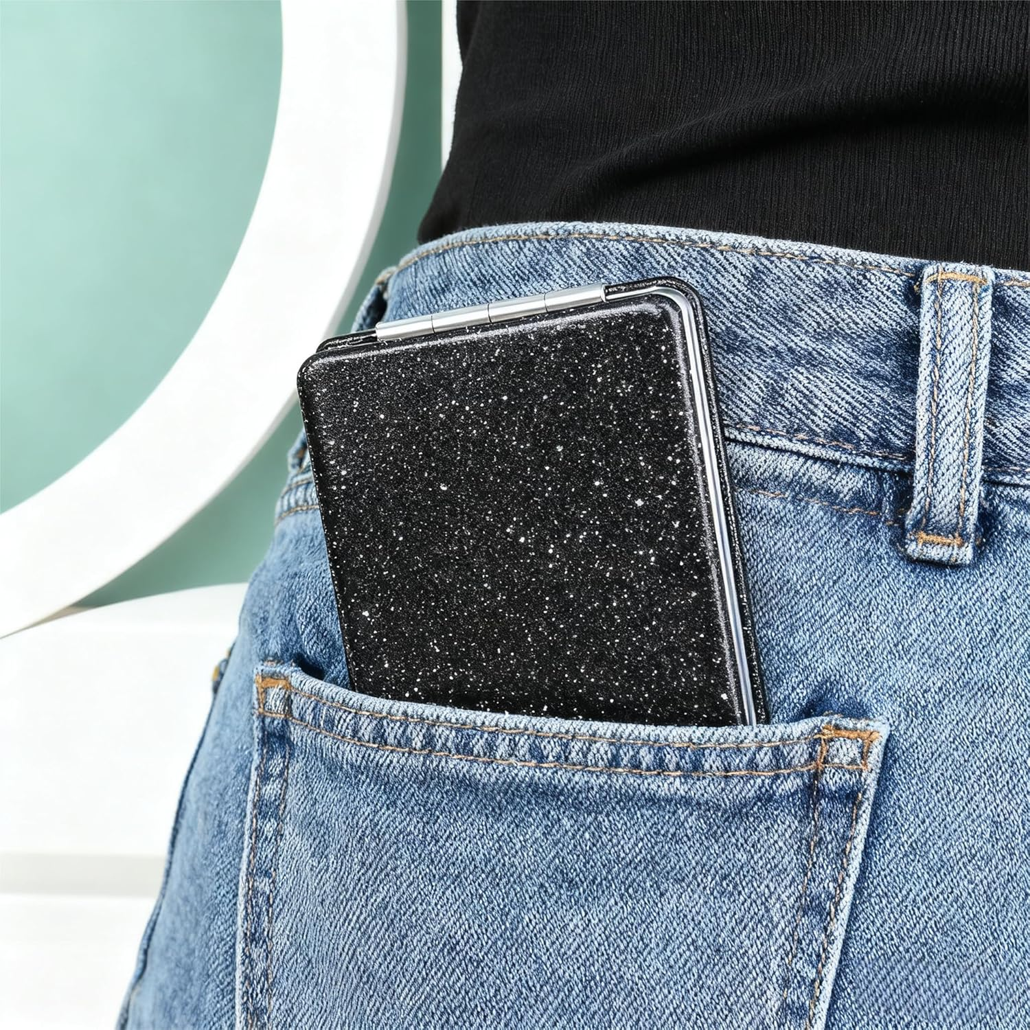 Yimaneili Mini Makeup Mirror, Travel Folding Double-Sided Magnifying Makeup Mirror, Portable Makeup Mirror and Beauty Mirror, Suitable for Daily, Work and Business Use by Both Men and Women. image number 2