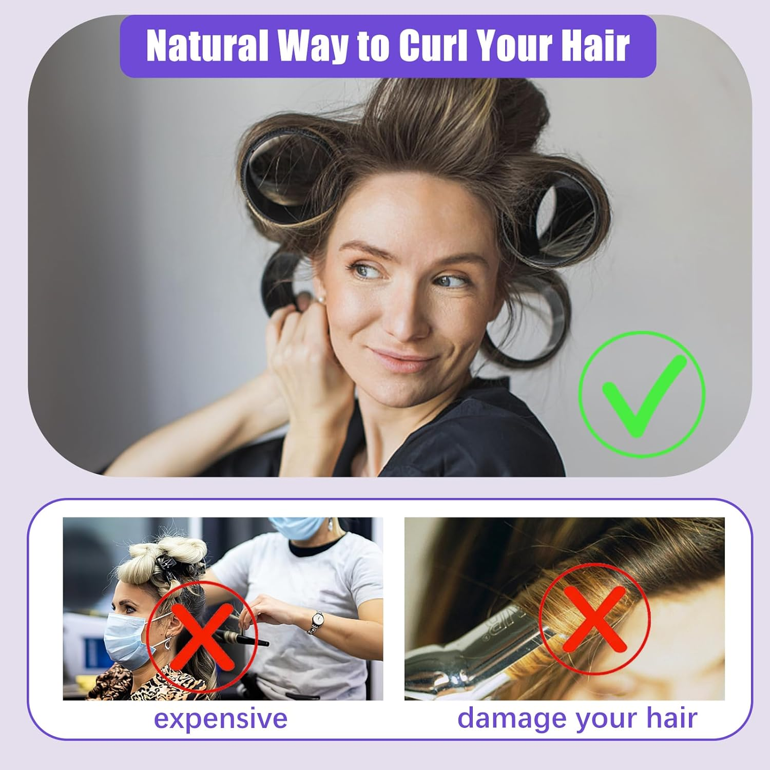 37-Piece Hair Rollers Set, Self-Adhesive Hair Rollers, Black Hair Rollers with 4 Sizes 60 Mm, 48 Mm, 36 Mm, 25 Mm, Jumbo Curlers with 20 Clips and 1 Comb for Long Medium Short Hair image number 4