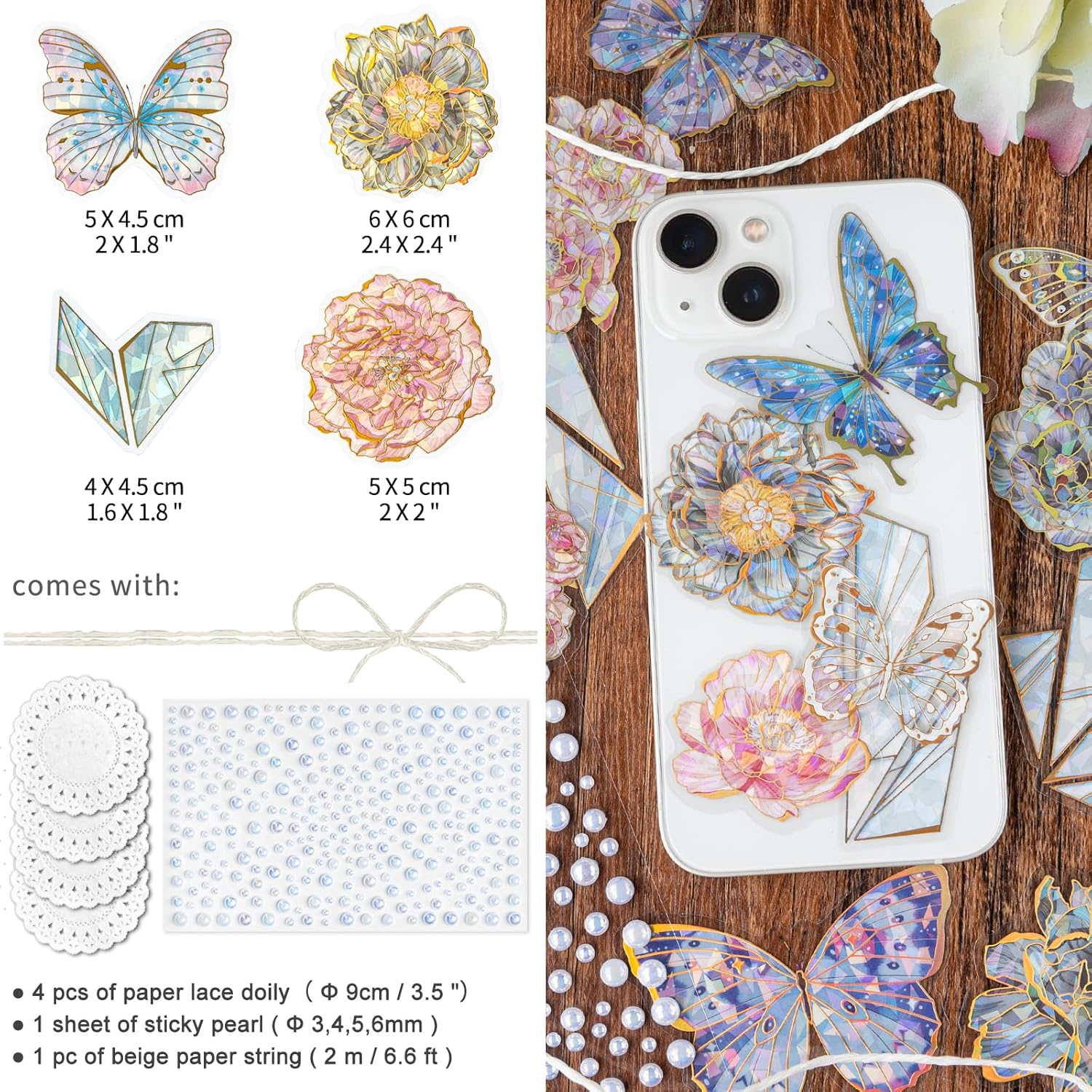 3 Packs Scrapbook Laser Butterfly Sticker Golden Holographic Stickers Shiny Dazzling Floral Decal for Card Making Daily Planner Journals Arts and Crafts (Fantasy) image number 4