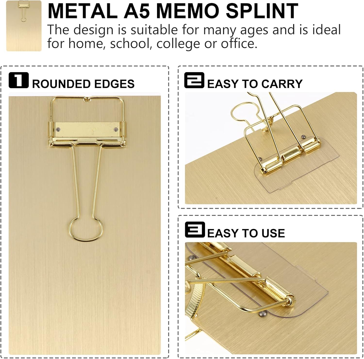 HOODANCOS 1Pc Clipboard Stainless Steel Clip Writing Pad for Schools Offices Restaurants Homes for Learning Painting Group Projects Holding image number 4