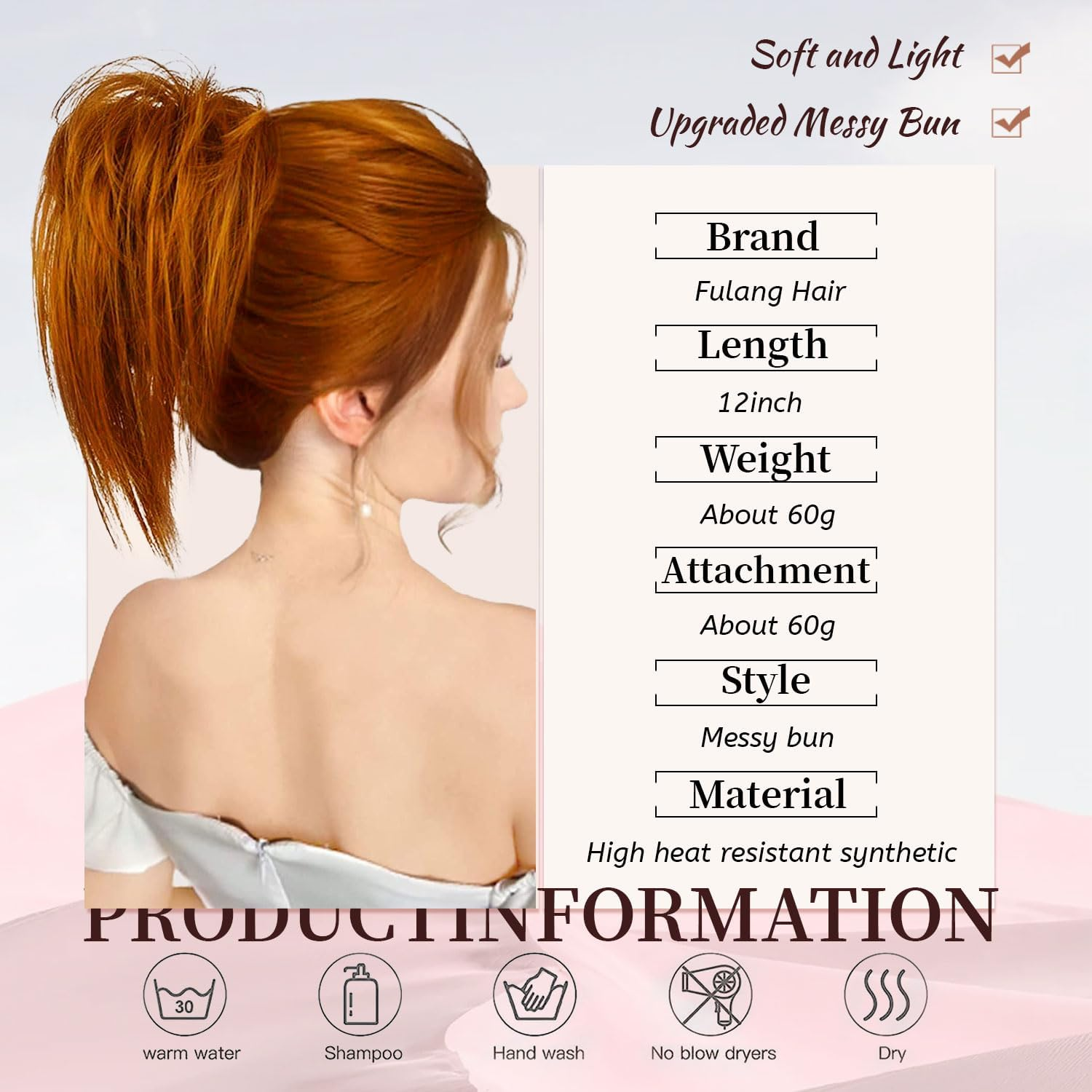 Fulang Hair Pack of 2 Ponytail with Clip Hairpiece with Elastic Band Large Bun Claws Clip Hairpiece Messy Bun Hairpieces Wavy Natural Synthetic Hair Scrunchie Women