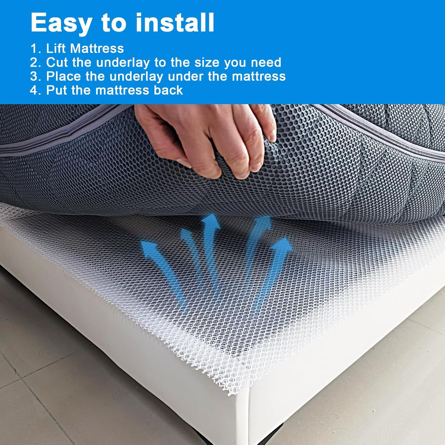 Esme L&H Mattress Underlay RV Ventilated Mattress, Super Breathable 3D Mesh Fabric Mattress Underlay for Standard Queen (60 * 80 In) image number 6