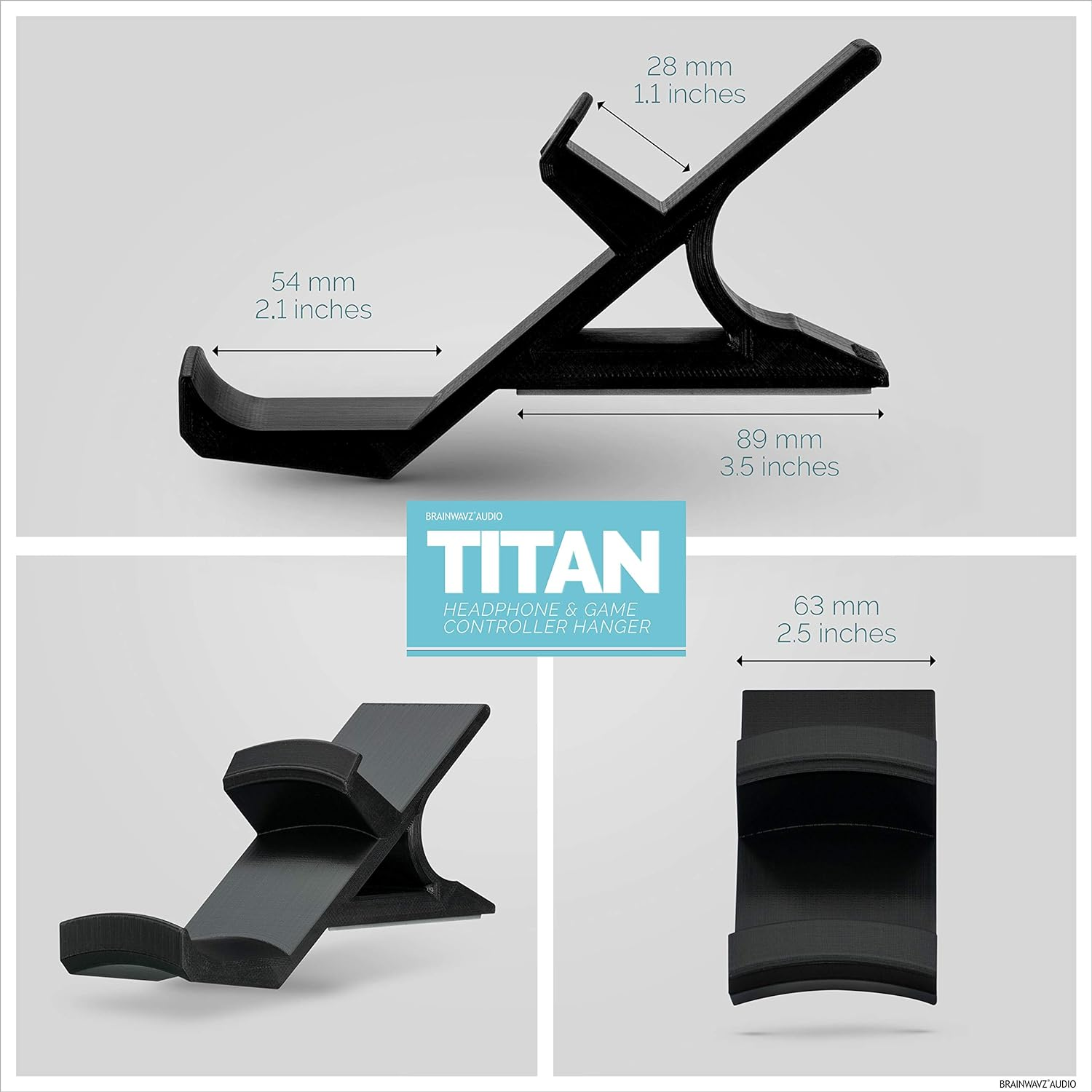 The Titan - Desktop Gamepad Controller & Headphone Hanger Holder - Designed for XBOX ONE, PS4, PS3, Dualshock, Switch, PC, Steelseries, Steam & More, Reduce Clutter, Black by Brainwavz