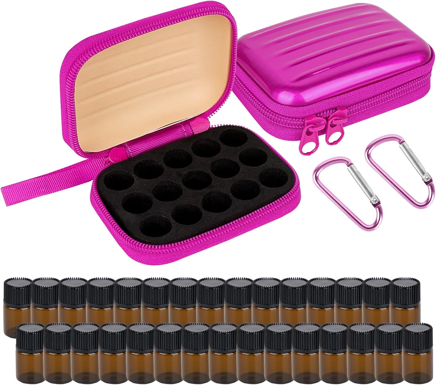 Biiange 2Pcs Mini Essential Oil Bottle Case with 30 Empty 2Ml Vials, Travel Storage Organizer Box for Essential Oils, Compact Aromatherapy Holder for Home, Travel & Outdoor Use (15 Slots, Rose Red) image number 2