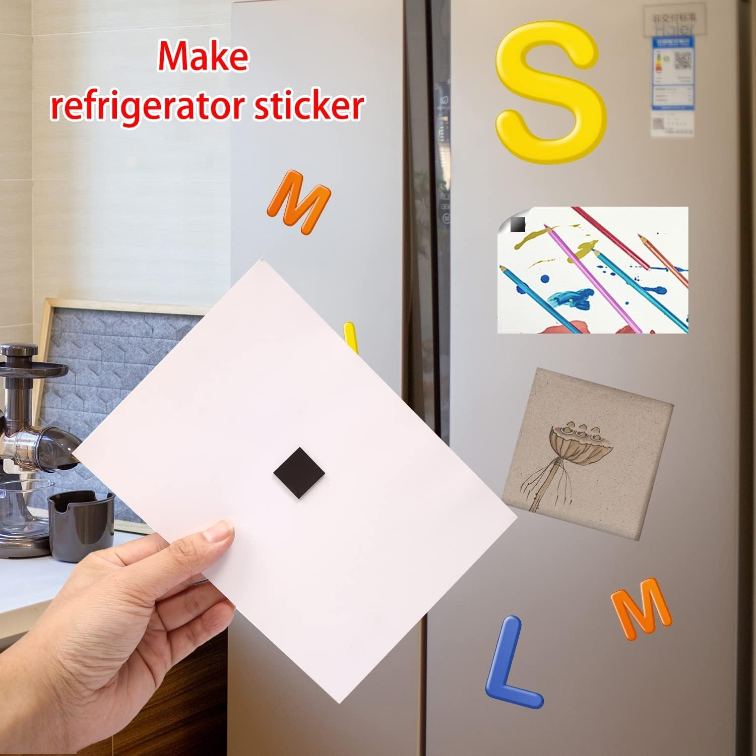 110Pcs Self Adhesive Magnets Squares Flexible Sticky Magnetic Strips Tapes Peel and Sticky Magnet Squares for DIY Crafts, School Art Projects, 4/5" X 4/5" X 0.08"(0.2&times;2&times;2Cm) image number 3