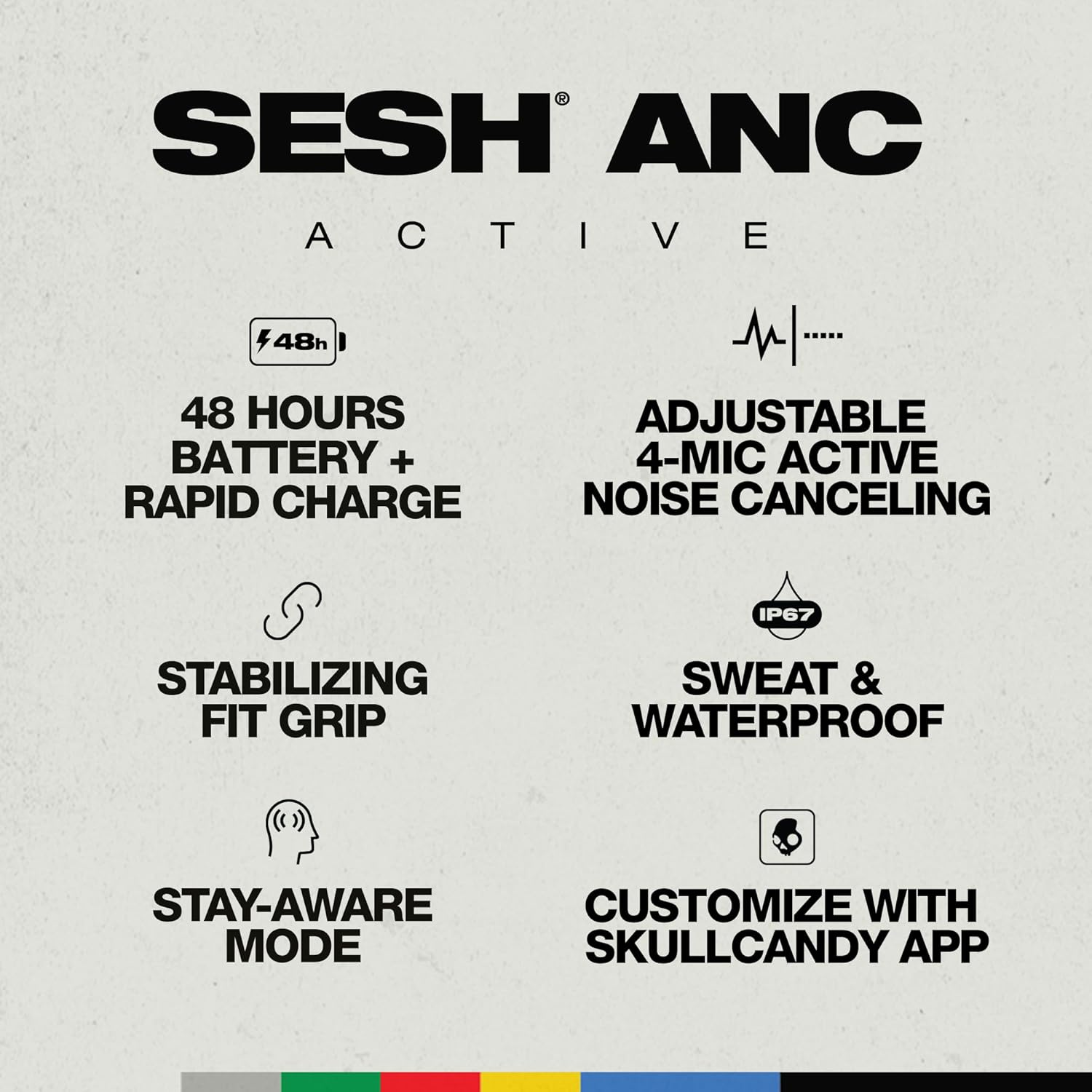 Skullcandy Sesh ANC Active In-Ear Noise Canceling Wireless Earbuds, True Black/Orange image number 1