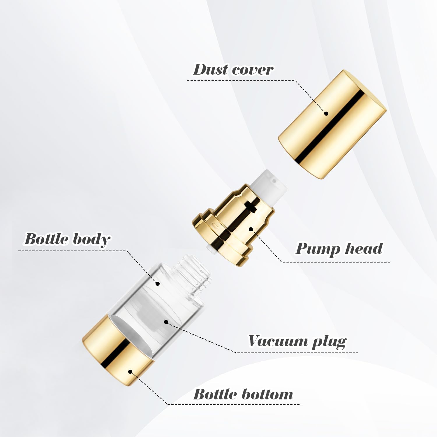 BOSMIOW 4Pcs 15Ml/0.5Oz Clear Plastic Airless Pump Bottles Empty Refillable Vacuum Pump Press Bottles Travel Size Cosmetics Sample Storage with Golden Pump Head for Lotion,Shampoo,Hand Soap,Face Cream image number 1