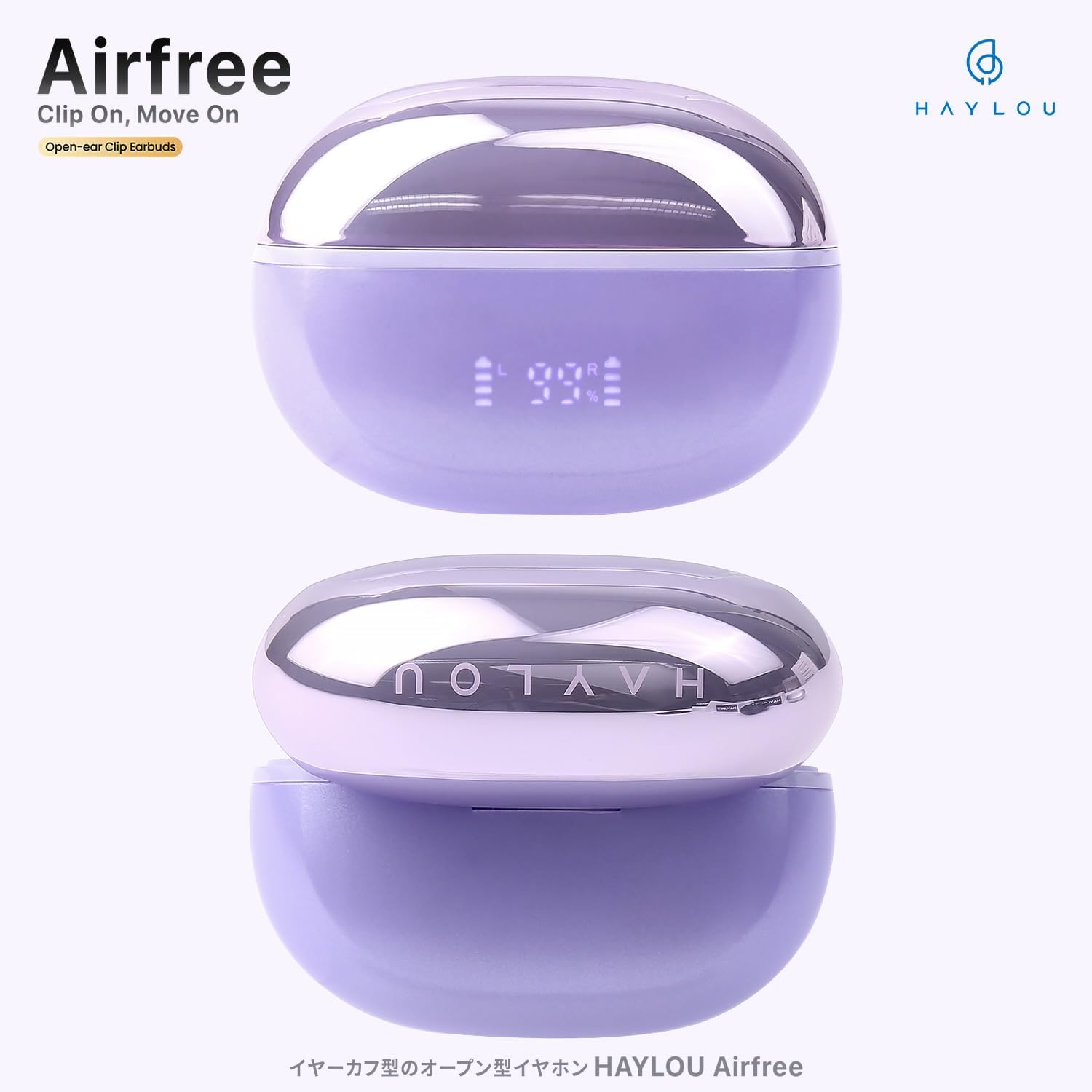 Haylou Airfree Wireless Earphones, Hi-Fi Three-Dimensional Sound, Multi-Point Connection, up to 22 Hours Playback, Sound Leakage Prevention, Battery Level Display, LED Display, Bluetooth 5.4, Purple - White image number 3