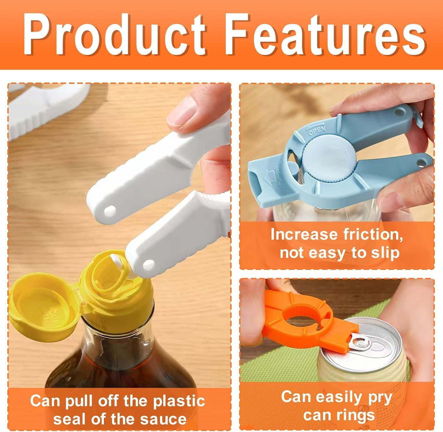 Plastic Bottle Cap Opener，Multifunctional Rheumatoid Arthritis Bottle and Can Opener, Plastic Water Bottle, Twist-Off, Pull Tab Soup, for Weak Hands, Seniors（3 PCS） image number 3