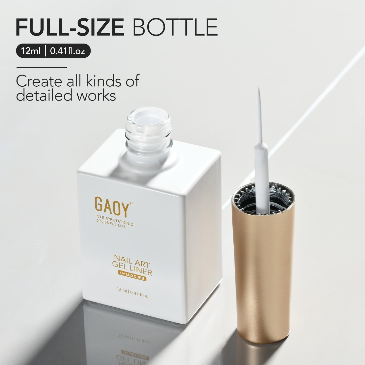 GAOY White Swirl Gel Nail Polish Art Liner, 12Ml Classic Color Nail Paint Design with Thin Brush, UV Light Cure for DIY French Manicure at Home image number 2