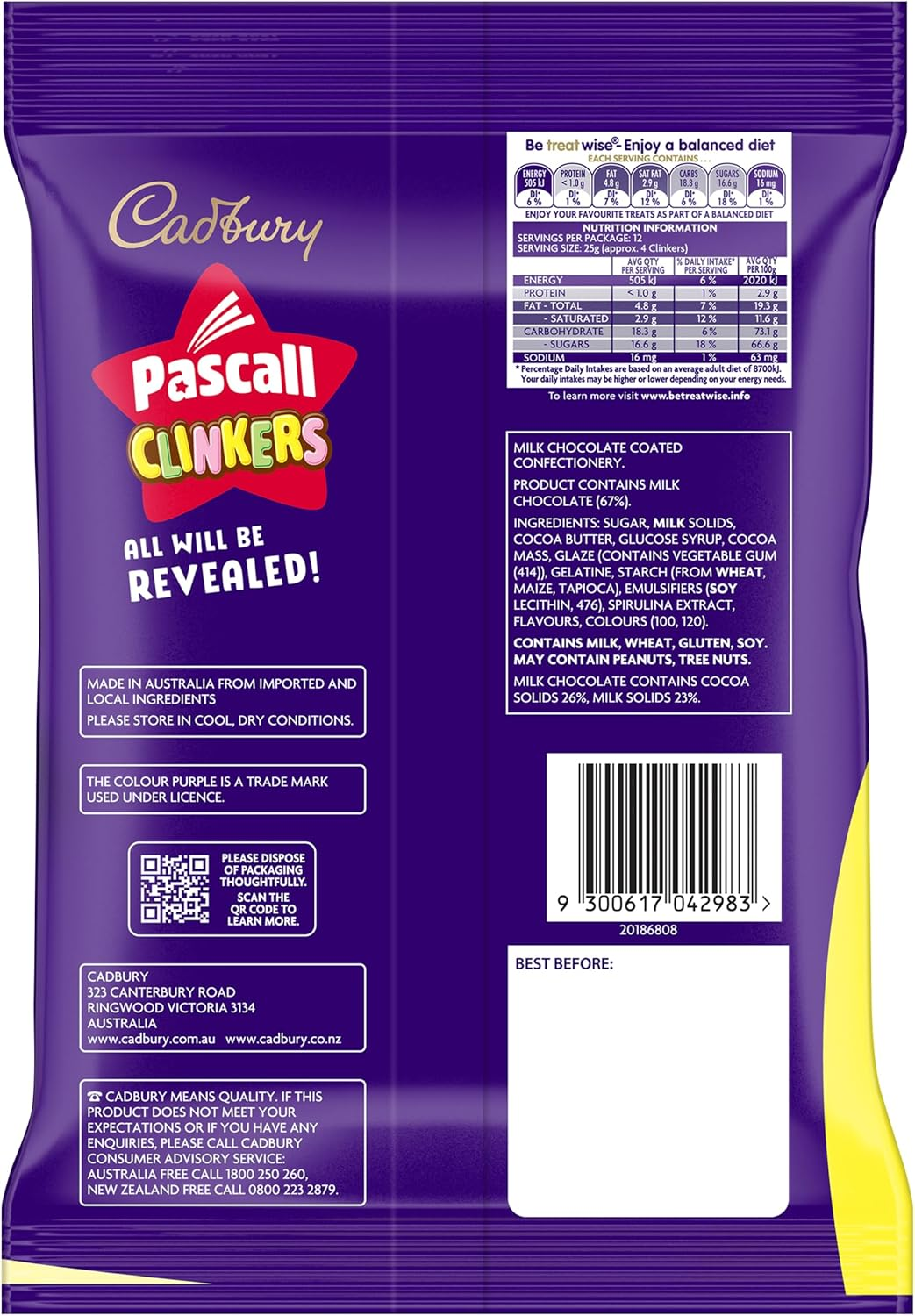 Pascall Cadbury Clinkers Lollies 300G