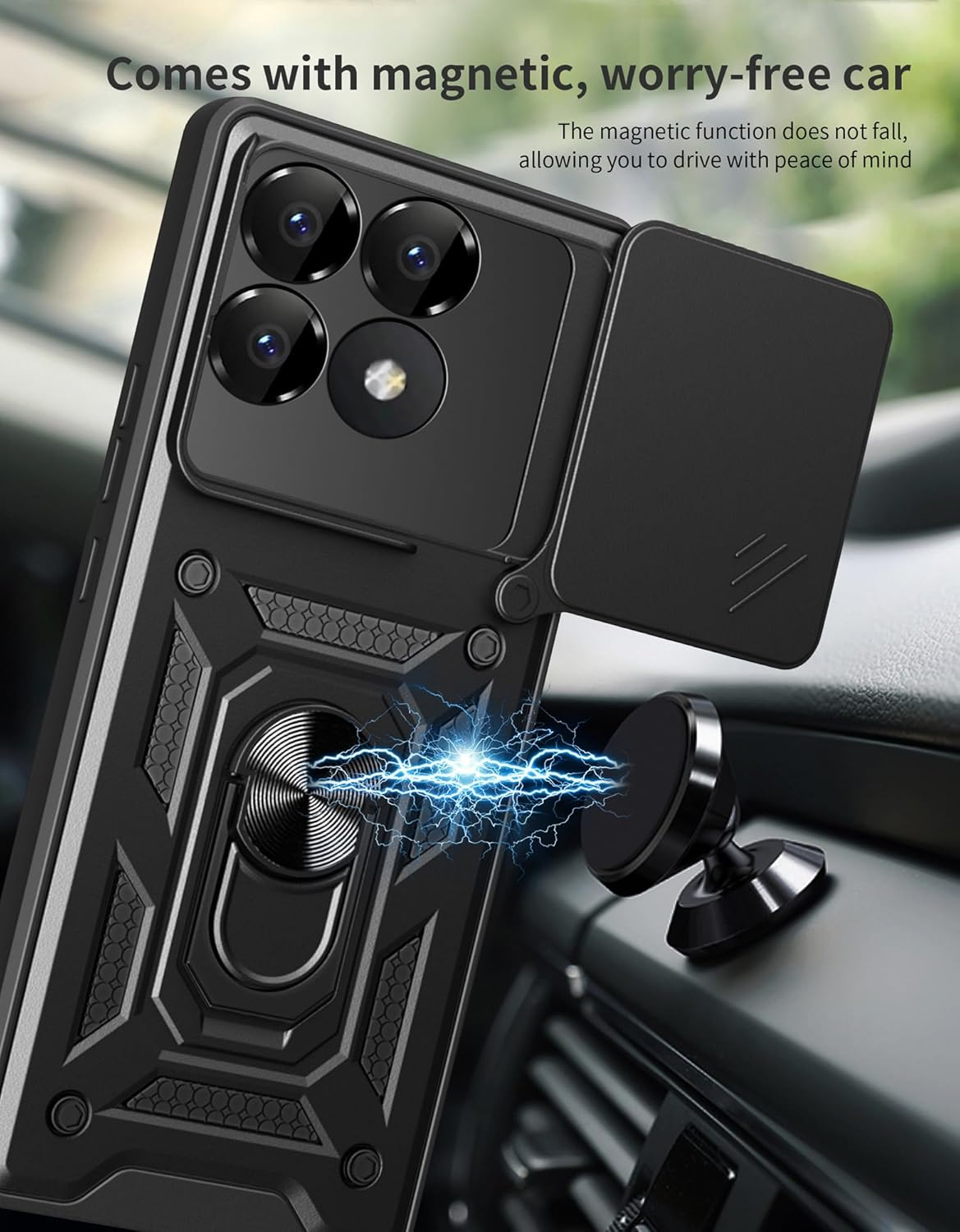 ESTH&reg; Case for Xiaomi Poco F6 Pro 5G with Slide Camera Cover [Camera Protection] [Ring Stand] [Case Compatible with Magnetic Car Mount] Shockproof Mobile Phone Case, Blue