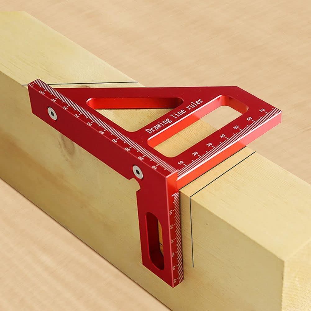 3D Multi-Angle Measuring Ruler, 45/90 Degree Aluminum Alloy Woodworking Square Protractor, Drawing Line Miter Triangle, High Precision Layout Tool for Engineer Carpenter
