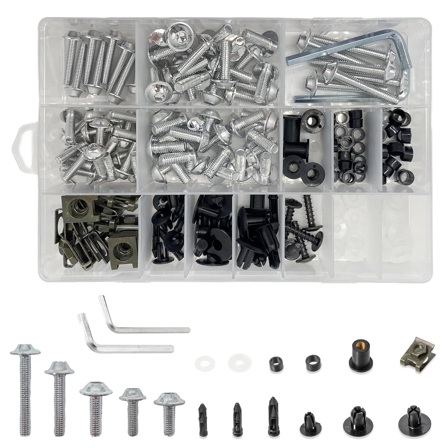 210PCS Motorcycle Fairing Bolt Kit, Aluminum Alloy M5 M6 Screws Fasteners Universal Colorful Fairing Bolts Nut Clips Kit for HD Kawasak Suzuki Ducati Yama Ha BW GSXR